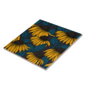 Gele naalden op donkerblauw tegeltje (Zijkant)