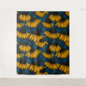 Gele naalden op donkerblauw wandkleed (Voorkant)