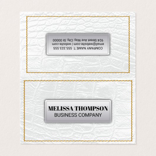 Gele naden | Witte leren textuur Visitekaartje (Buitenkant ongevouwen)
