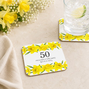 Gele Narcis 50e Verjaardagsfeest Persoonlijk Kartonnen Onderzetters