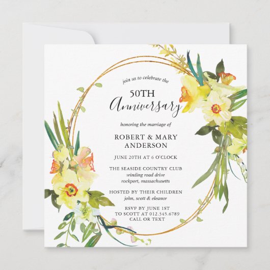 Gele Narcis Bloem 50ste Verjaardagsfeestje Kaart (Voorkant)