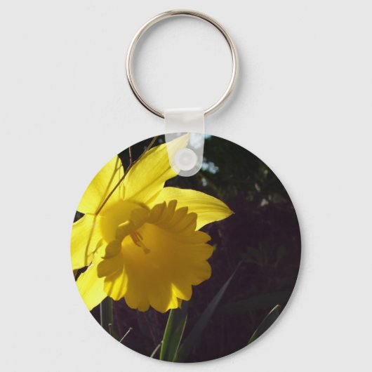 Gele narcis bloem in het zonlicht sleutelhanger (Voorkant)