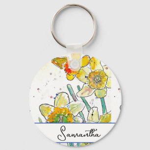 Gele narcis Bloem Vrouwen Naam Sleutelring Sleutelhanger