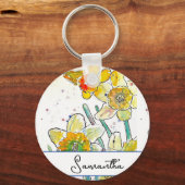 Gele narcis Bloem Vrouwen Naam Sleutelring Sleutelhanger (Voorkant)