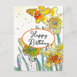 Gele Narcis bloem Watercolor Verjaardag Briefkaart