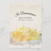 Gele narcis bloemen begrafenis herdenkingsdienst programmakaart (Voorkant)