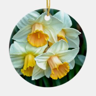 Gele narcis bloemen keramisch ornament