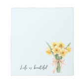 Gele narcis bloemen perzik lint notitieblok (Voorkant)