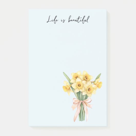 Gele narcis bloemen perzik lint post-it® notes (Voorkant)
