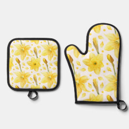 Gele Narcis Bloemrijk Lentetuin Patroon Ovenwant & Pannenlap Set