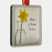 Gele narcis en parels bruiloft metalen ornament (Rechts)