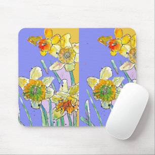 Gele Narcis Paarse kunst bloemige Muismat Pad