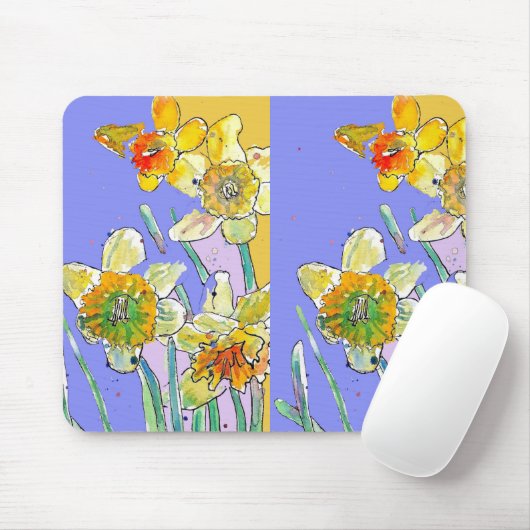 Gele Narcis Paarse kunst bloemige Muismat Pad (Met muis)
