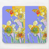 Gele Narcis Paarse kunst bloemige Muismat Pad (Voorkant)