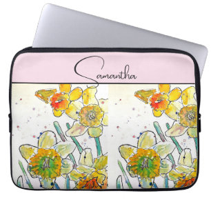 Gele narcis Waterverf narcissen bloemenbloem Laptop Sleeve