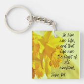 Gele narcissen acryl sleutelhanger Schrift (voorkant)