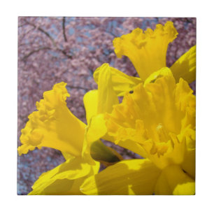 Gele narcissen bloem tegel kunst aandenken dozen tegeltje
