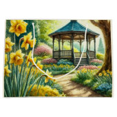 Gele narcissen en Gazebo Bloemen Gift Bag Groot Cadeauzakje (Voorkant)