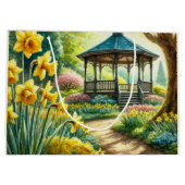 Gele narcissen en Gazebo Bloemen Gift Bag Groot Cadeauzakje (Achterkant)