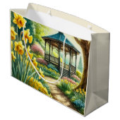 Gele narcissen en Gazebo Bloemen Gift Bag Groot Cadeauzakje (Achterkant Gekanteld)