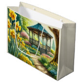 Gele narcissen en Gazebo Bloemen Gift Bag Groot Cadeauzakje (Voorkant Gekanteld)