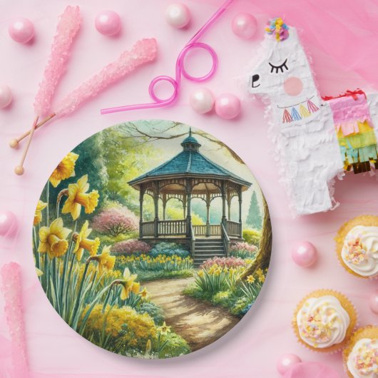 Gele narcissen en Gazebo Paper Bord (Feest)