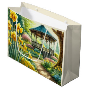 Gele narcissen en prieel bloemengeschenkzak groot cadeauzakje