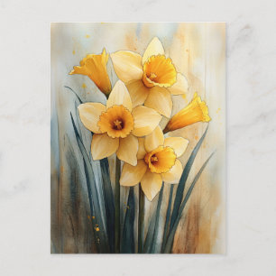 Gele narcissen in de Waterverf Briefkaart