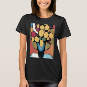 Gele narcissen in een blauwe vaas geometrische sti t-shirt