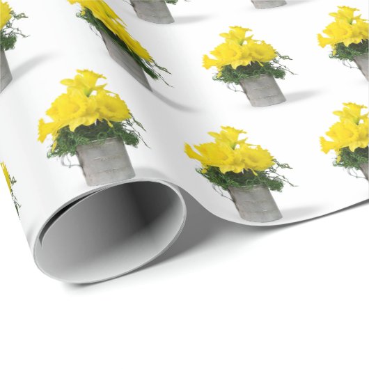 Gele narcissen in retro cup cadeaupapier (Rol Hoek)