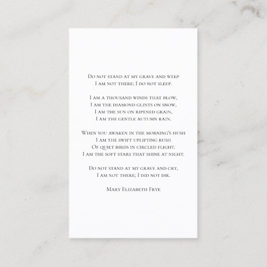 Gele narcissen lente rouwherdenking gebed visitekaartje (Achterkant)