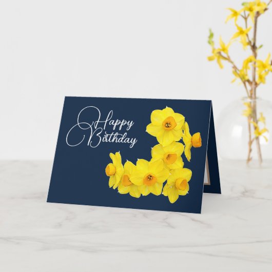 Gele narcissen Navy achtergrond Verjaardag Kaart (Gele Bloem)
