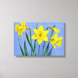 Gele narcissen op blauwe canvas omslagprint afdruk