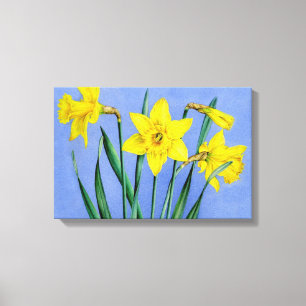 Gele narcissen op blauwe canvas omslagprint afdruk