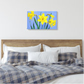 Gele narcissen op blauwe canvas wrap print (Insitu (Slaapkamer))