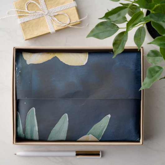 Gele narcissen op Blue Waterverf Decoupage Tissuepapier (Geschenk)