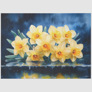 Gele narcissen op Blue Waterverf Decoupage Tissuepapier