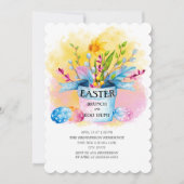 Gele narcissen Roze Pasen Brunch Eierspel Kaart (Voorkant)