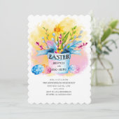 Gele narcissen Roze Pasen Brunch Eierspel Kaart (Staand voorkant)