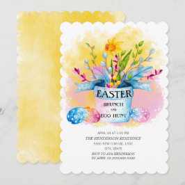Gele narcissen Roze Pasen Brunch Eierspel Kaart
