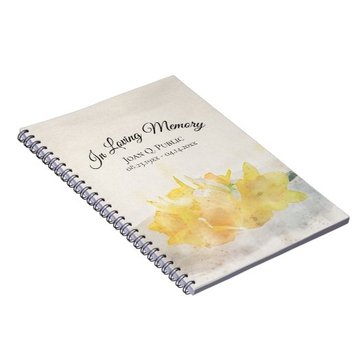 Gele narcissen viering van het leven begrafenis notitieboek (Rechterzijde)
