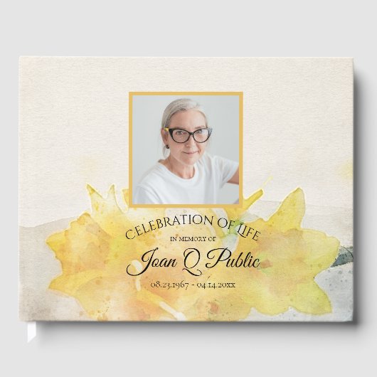 Gele narcissen viering van het levensmonument gastenboek (Voorkant)