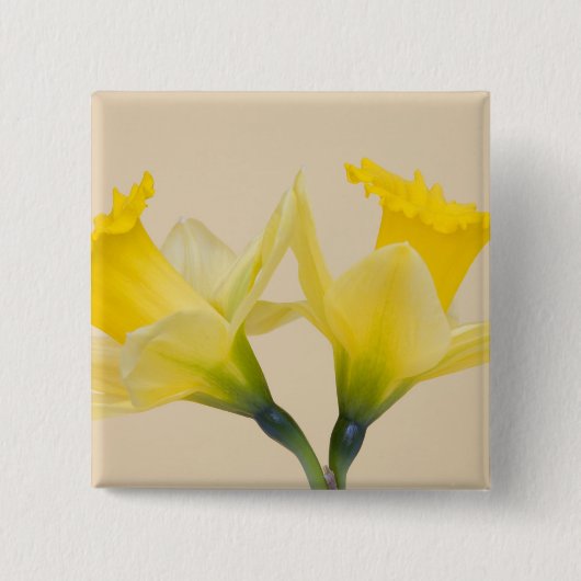 Gele narcissen vierkante button 5,1 cm (Voorkant)