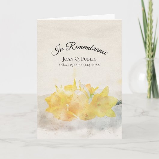 Gele narcissen Waterverf begrafenisdienst gevouwen Programma (Voorkant)