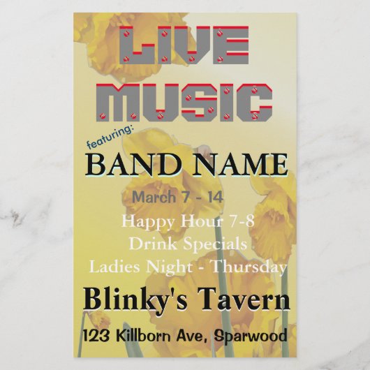 Gele Narcissus Daffodil Retro Flyer (Achterkant)