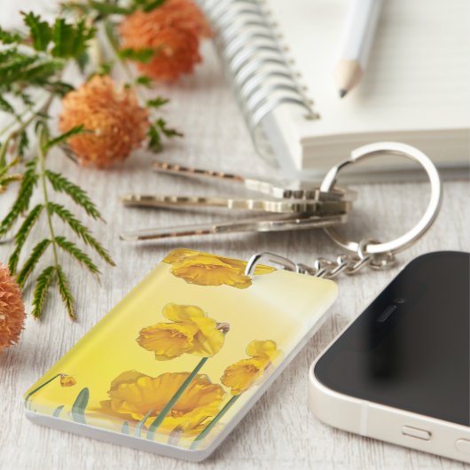 Gele Narcissus Daffodil Sleutelhanger (Voorkant Rechts)
