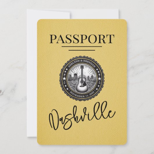 Gele Nashville Passport Uitnodiging voor de bruilo (Achterkant)