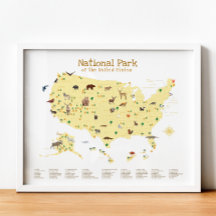 Gele Nationale Park Kaart Woodland Nursery Print