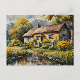 Gele Natuur Huis Aquarel Briefkaart