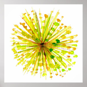 Gele natuurbloem-grillige waterverf poster